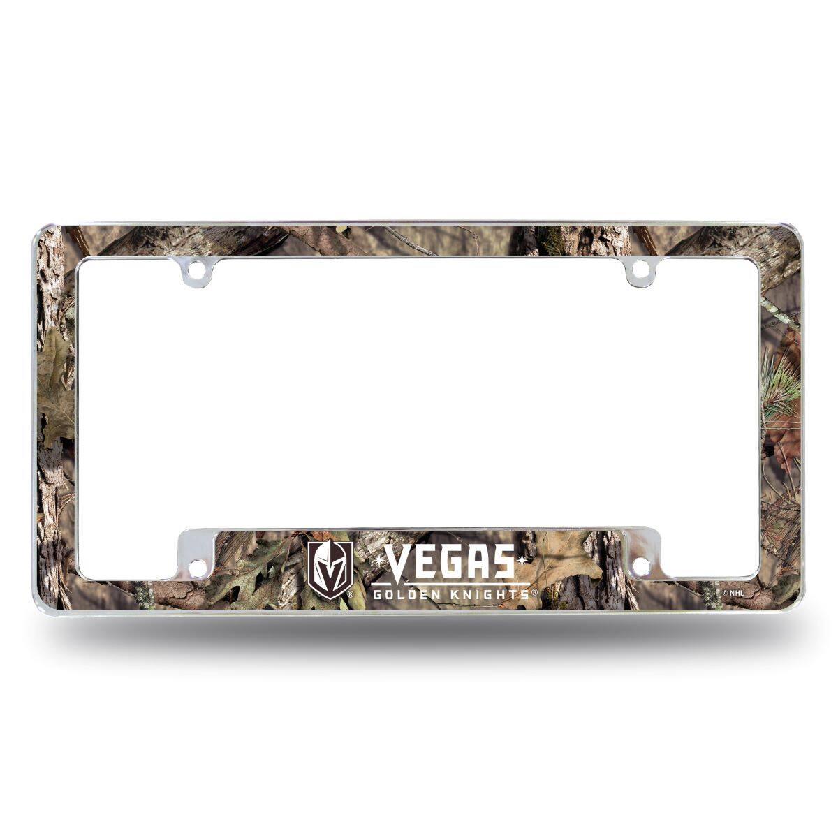 Las Vegas Golden Knights Chrome Metal License Plate Frame with Mossy Oak Camouflaged Camo Design