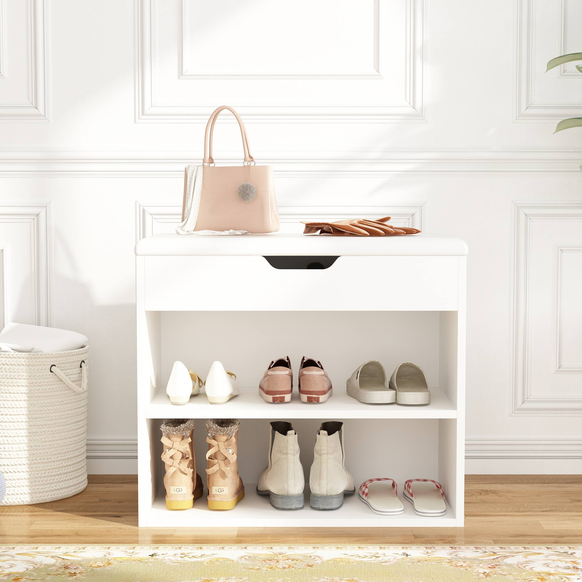 FUFU & GAGA Small Shoe Bench with Storage Box and Rack – Space