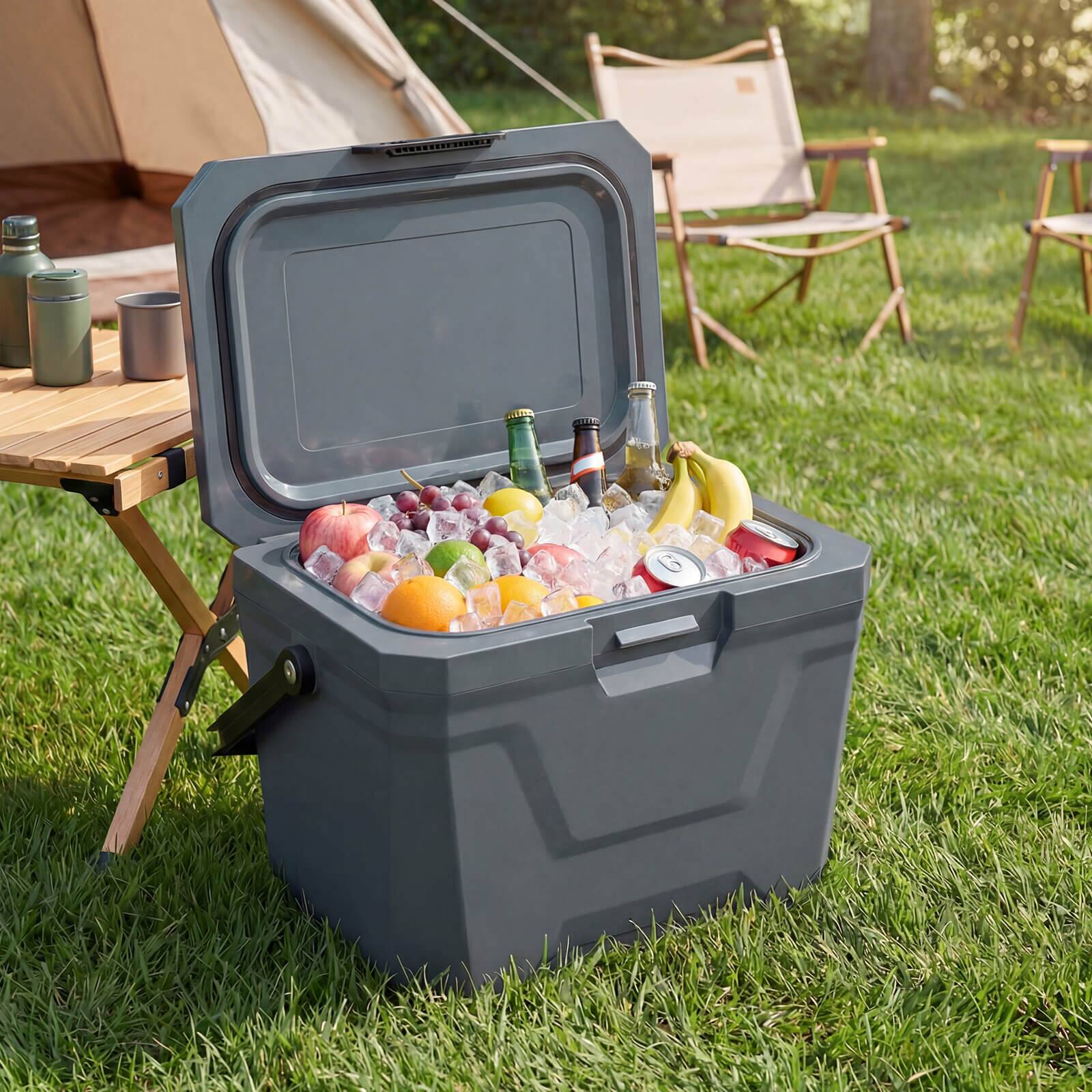Alt View 1. Costway - Costway 21 QT Insulated Portable Cooler, Hard Shell Ice Chest with 2 Cup Holders - Gray.