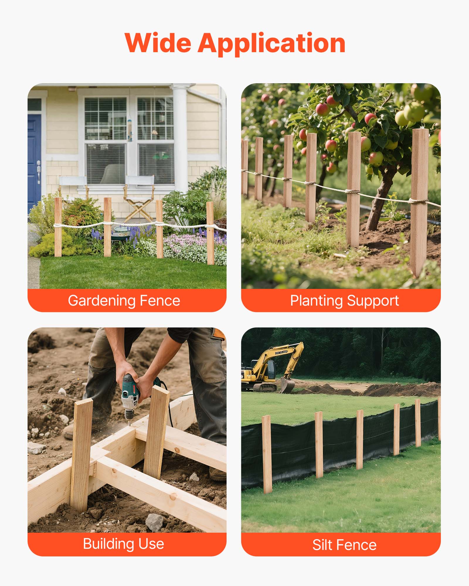 Wide Application  
- Gardening Fence  
- Planting Support  
- Building Use  
- Silt Fence