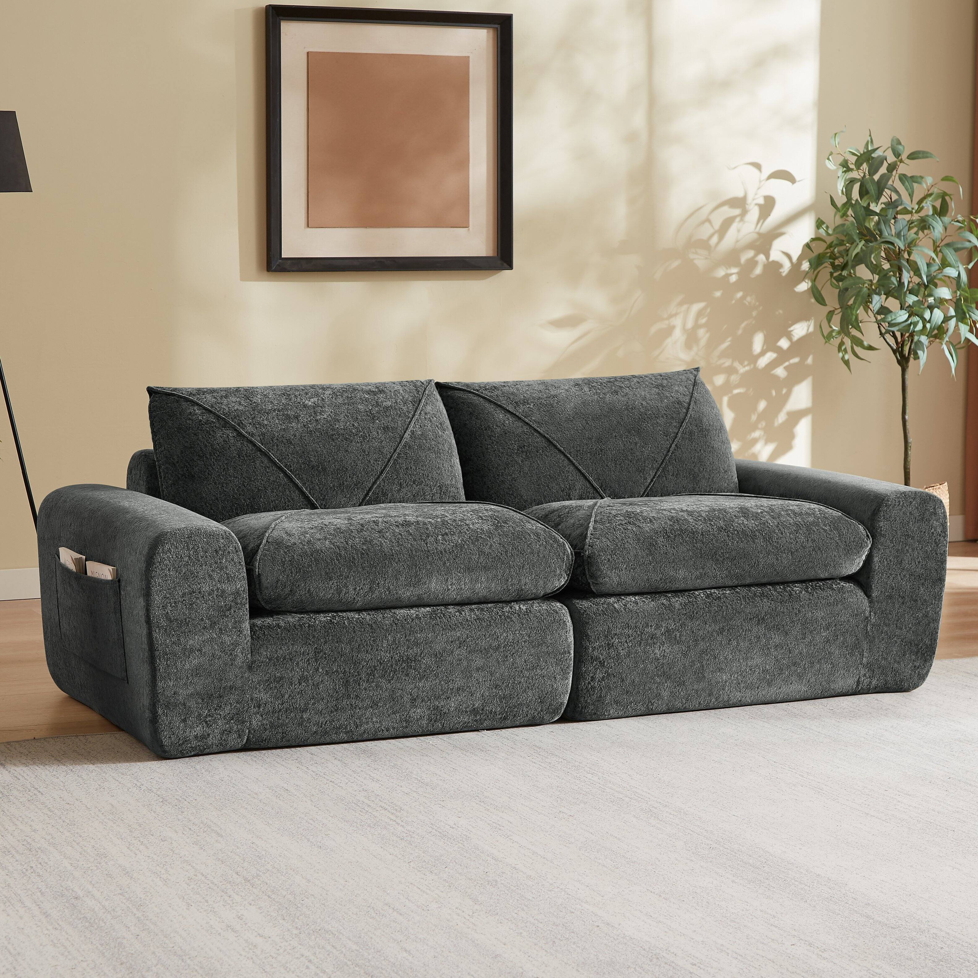 Left. Loheer - Loheer 85.83 Inch Chenille Sectional Sofa with Ottoman Modern Minimalist Apartment Size Couch for Living Room - Dark Gray.