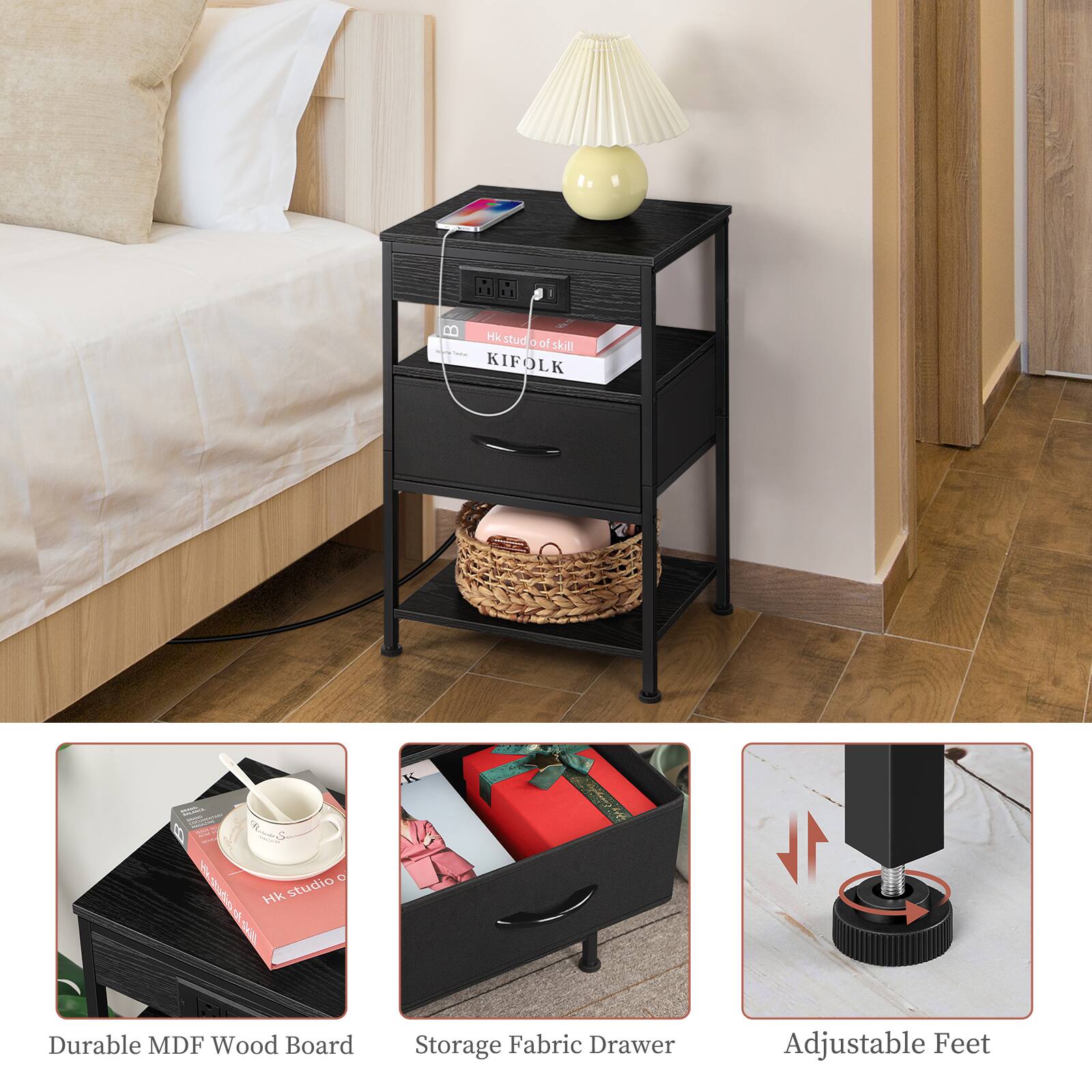 Hk studio of skill - KIFOLK K  
Durable MDF Wood Board Storage Fabric Drawer Adjustable Feet