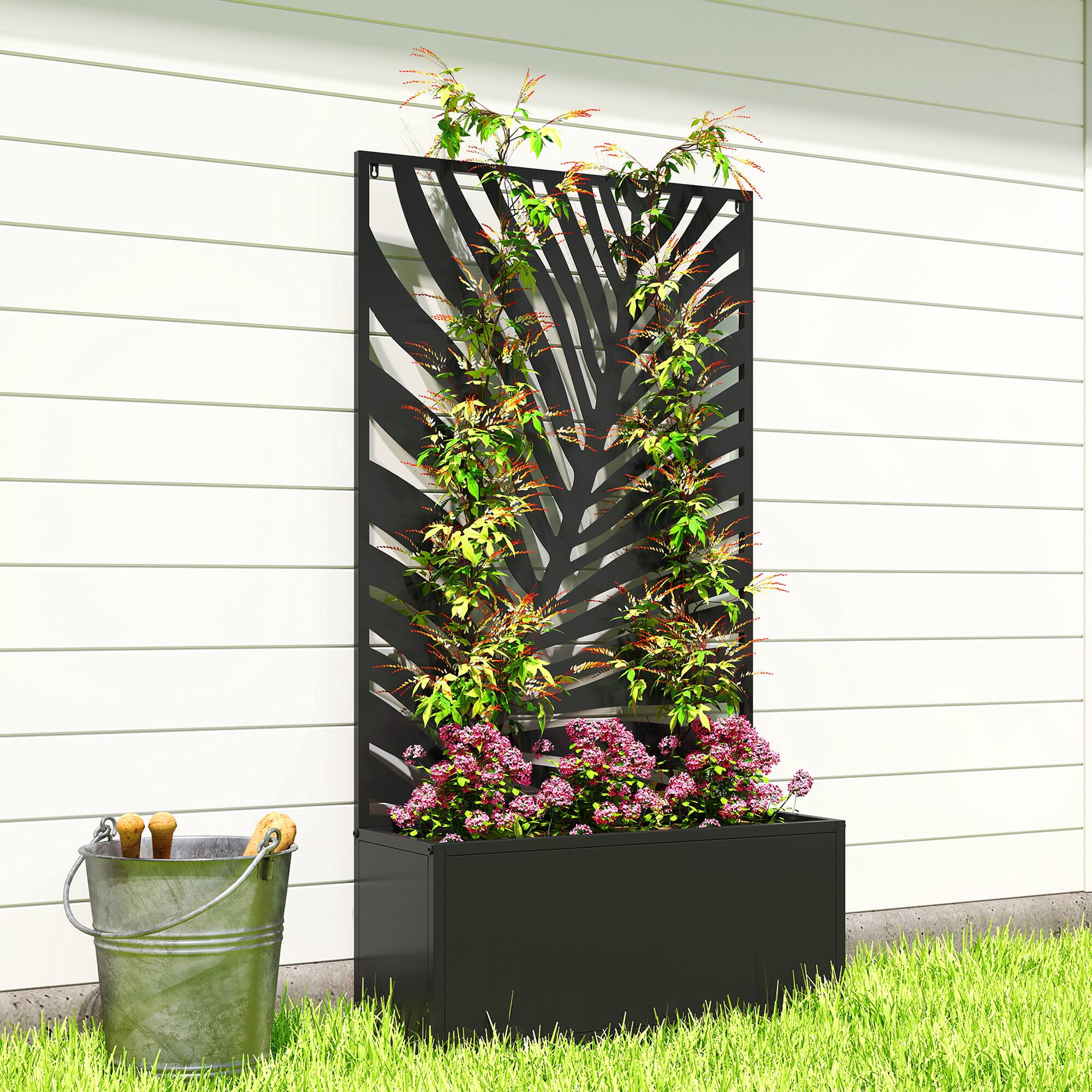 Alt View 8. Outsunny - Garden Bed with Trellis for Climbing Plants, Freestanding or Wall Mounted Flower Bed for Garden.