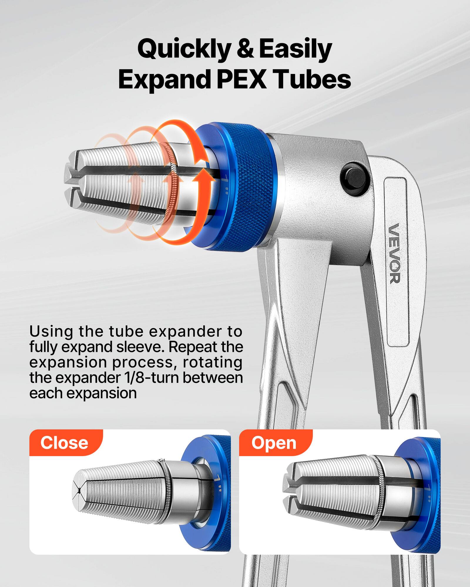 Quickly & Easily Expand PEX Tubes

Using the tube expander to fully expand sleeve. Repeat the expansion process, rotating the expander 1/8-turn between each expansion

Close

Open
