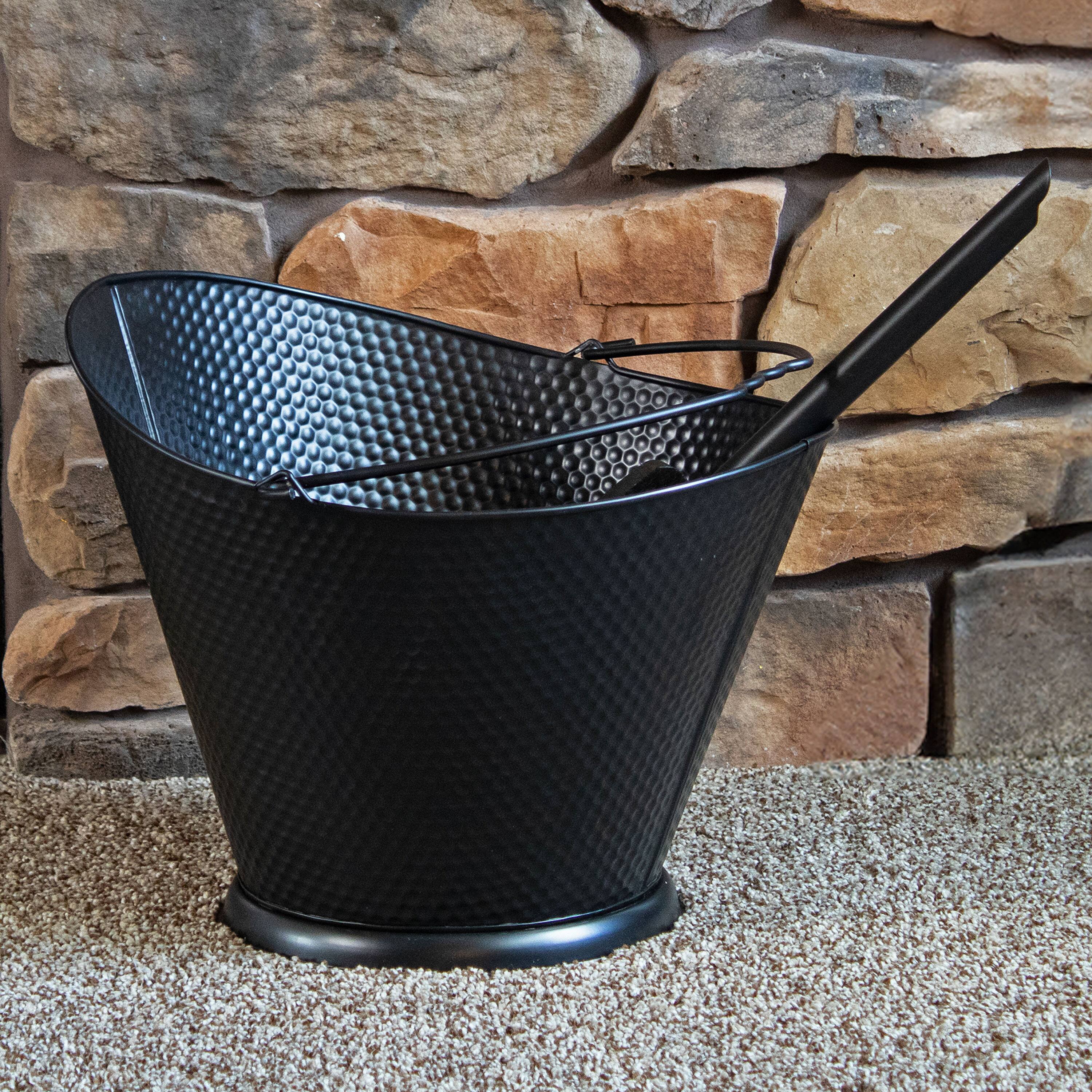 Alt View 1. Sunnydaze - 5-Gallon Iron Ash Bucket with Shovel and Brush - Black.