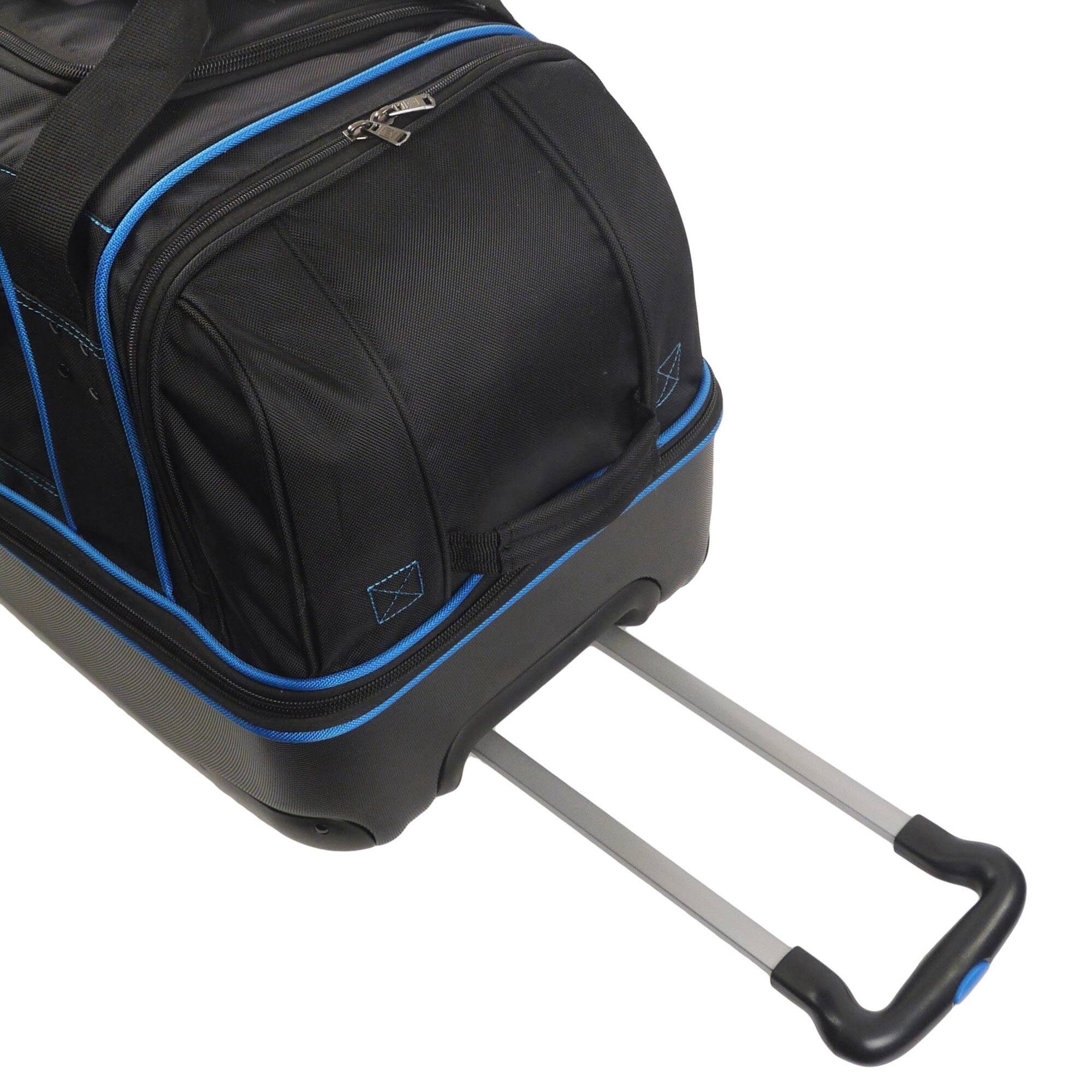 Alt View 1. Ful - Workhorse 30in Rolling Duffel Bag, Retractable Pull Handle, Split Level Storage - BLACK AND BLUE.