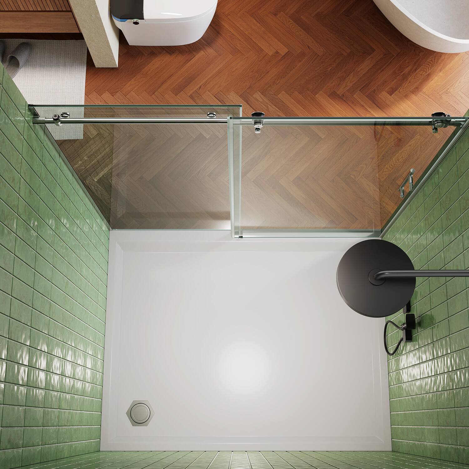 Back. Koligey - 56-60"W x 76"H Semi-Frameless Sliding Shower Door-10mmTempered Glass|Stainless SteelAnti-Rust Hardware - sliver.