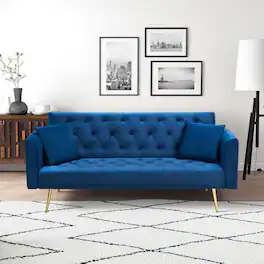 Ropilly - 71 Inch Convertible Loveseat Sofa Blue Velvet Sofa Bed for Small Living Room Bedroom Office - Blue