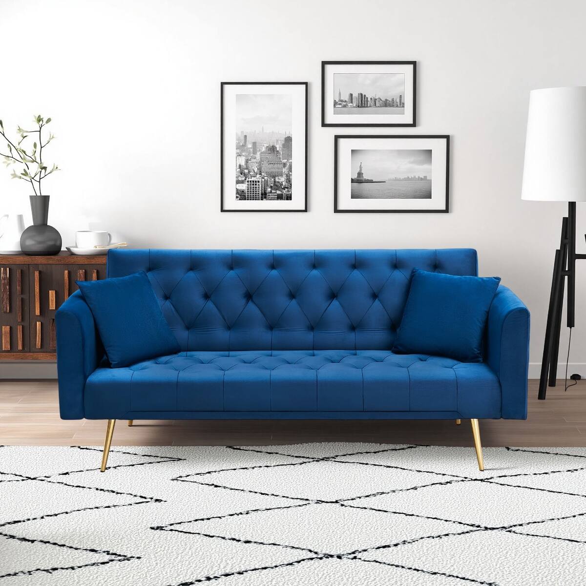 Front. Ropilly - Ropilly 71 Inch Convertible Loveseat Sofa Blue Velvet Sofa Bed for Small Living Room Bedroom Office - Blue.