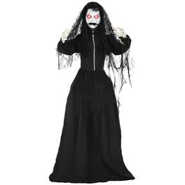 Boyel Living - 67 in. Halloween Animatronic Ghost Bride with Motion Sound Activation Light Up Eyes and Creepy Voice - Black