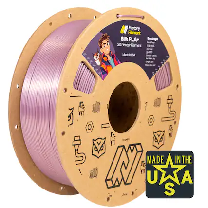 730m 2m 1 1 A & Factory Filament Silk PLA+ Settings Nucle Ty 3D Printer Filament 205-225 Bed Temp 55-66 C Made in USA 17gmm Ner 1 *e Legoh - Dylg Tmp S - MADE IN THE USA