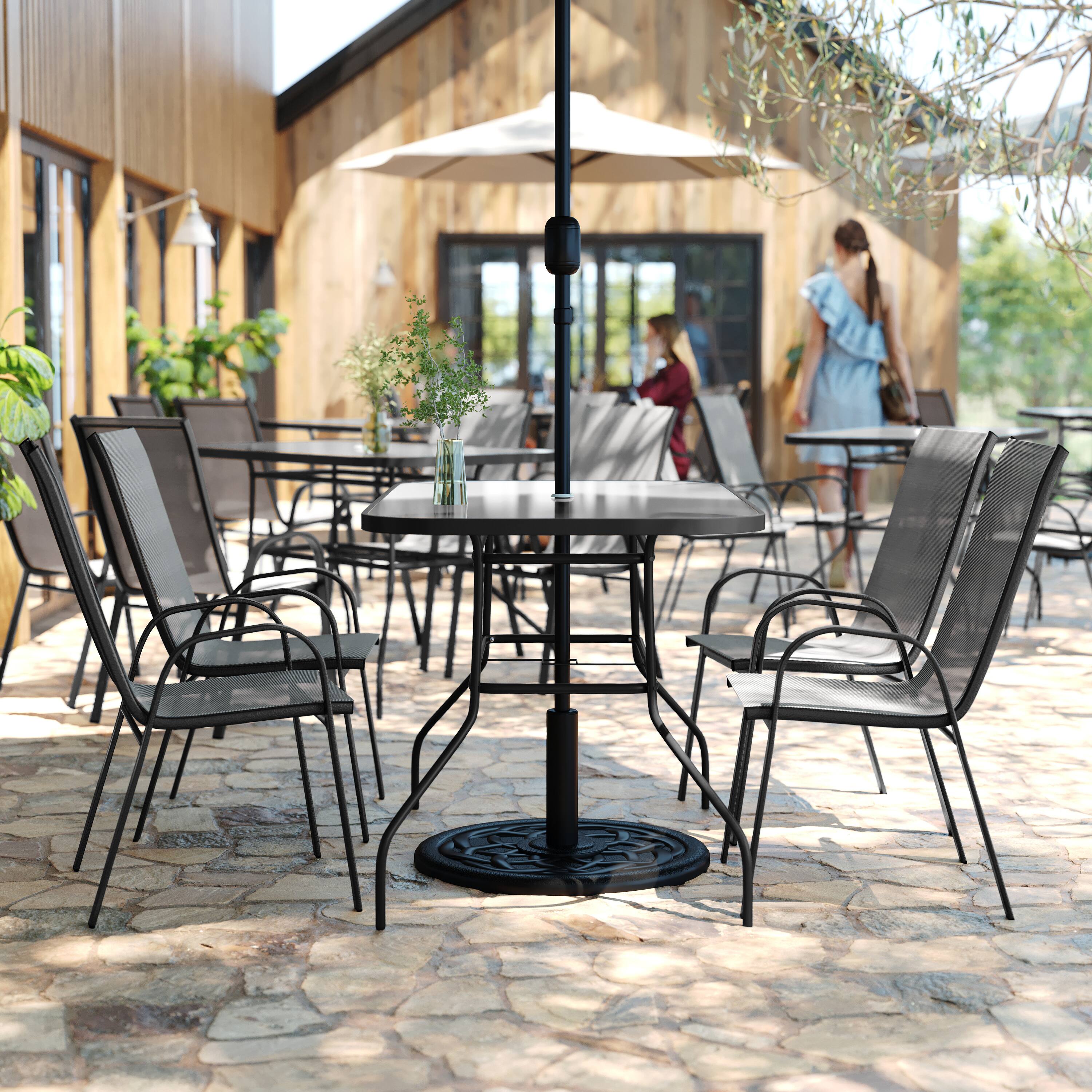 Alt View 2. Flash Furniture - Brazos 5 Piece Commercial Grade Patio Dining Set with Tempered Glass Patio Table with 4 Chairs with Gray Flex Comfort Ma - Gray.