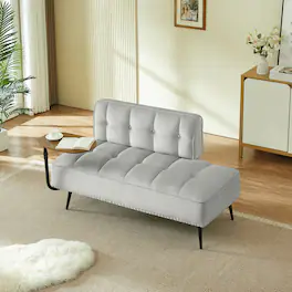 Z-Edge - 54" Comfy Velvet Loveseat Sofa, 2 Seater Deep Seat Couch with Backrest & 360° Rotating Side Table for Living Room Office - Gray