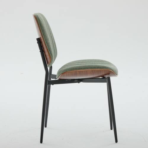 Back. LUCKY ONE - Assembled Mid Century Dining Chair Set of 2 Linen with Walnut Bentwood Back Metal Legs - Olive Green.
