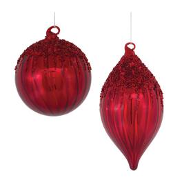 BreeBe - Sequined Glass Ornament (Set of 4) - Red