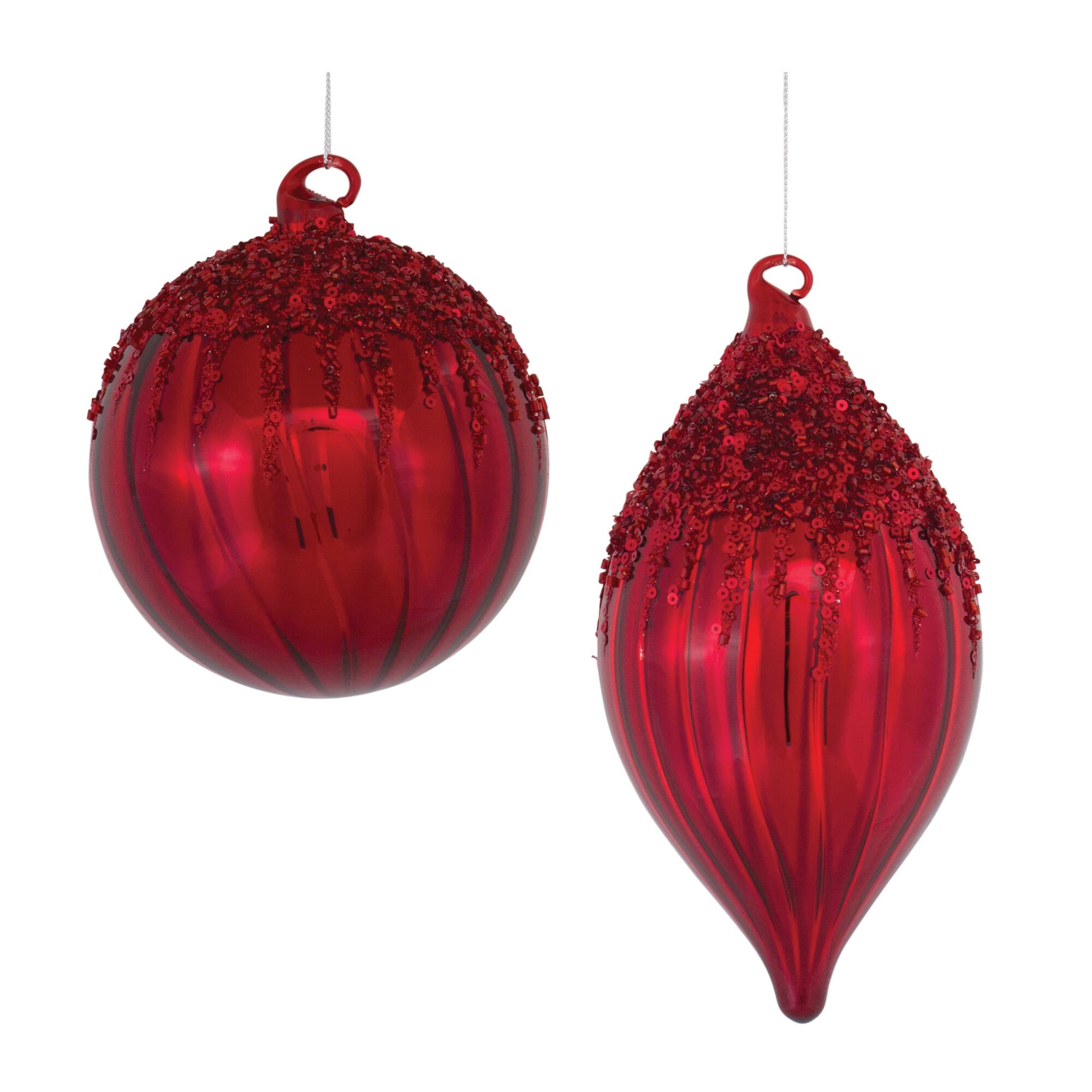 Front. BreeBe - Sequined Glass Ornament (Set of 4) - Red.
