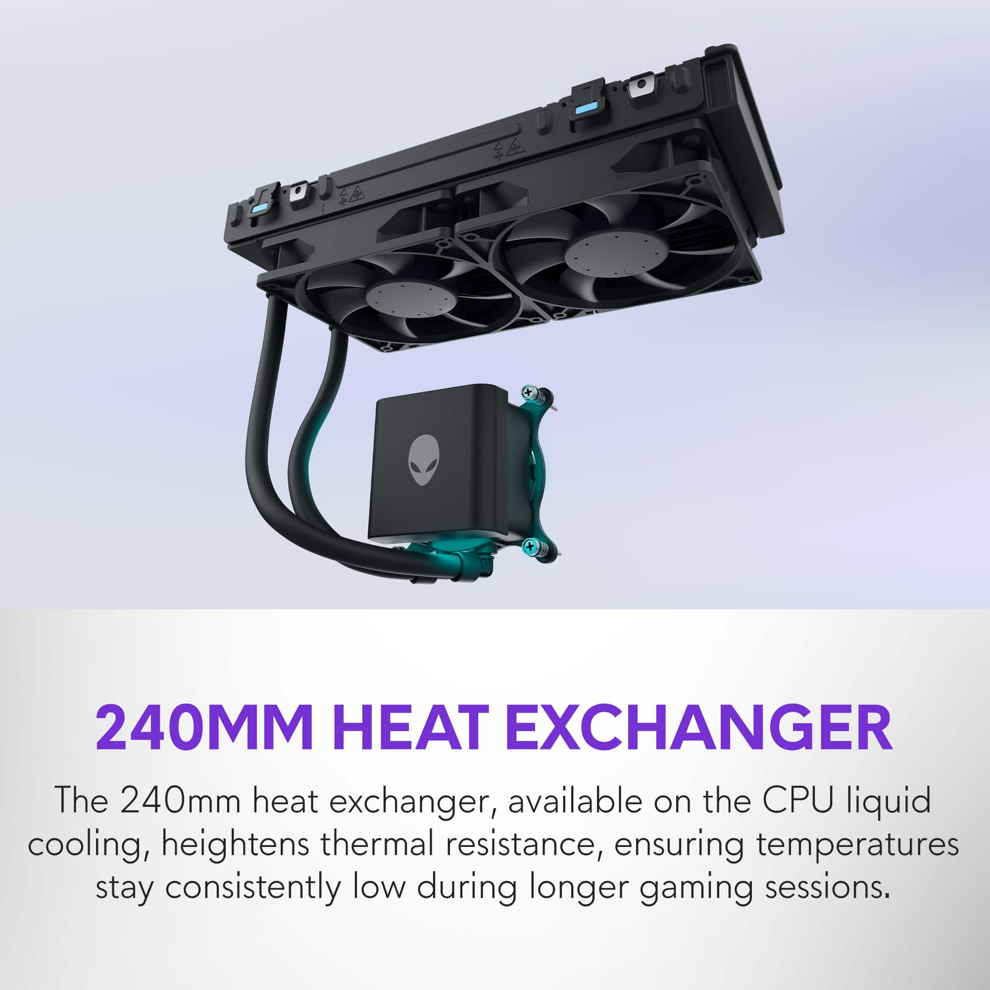 The 240mm heat exchanger is available on the CPU liquid cooling system, which enhances thermal resistance, ensuring that temperatures remain consistently low during extended gaming sessions.
