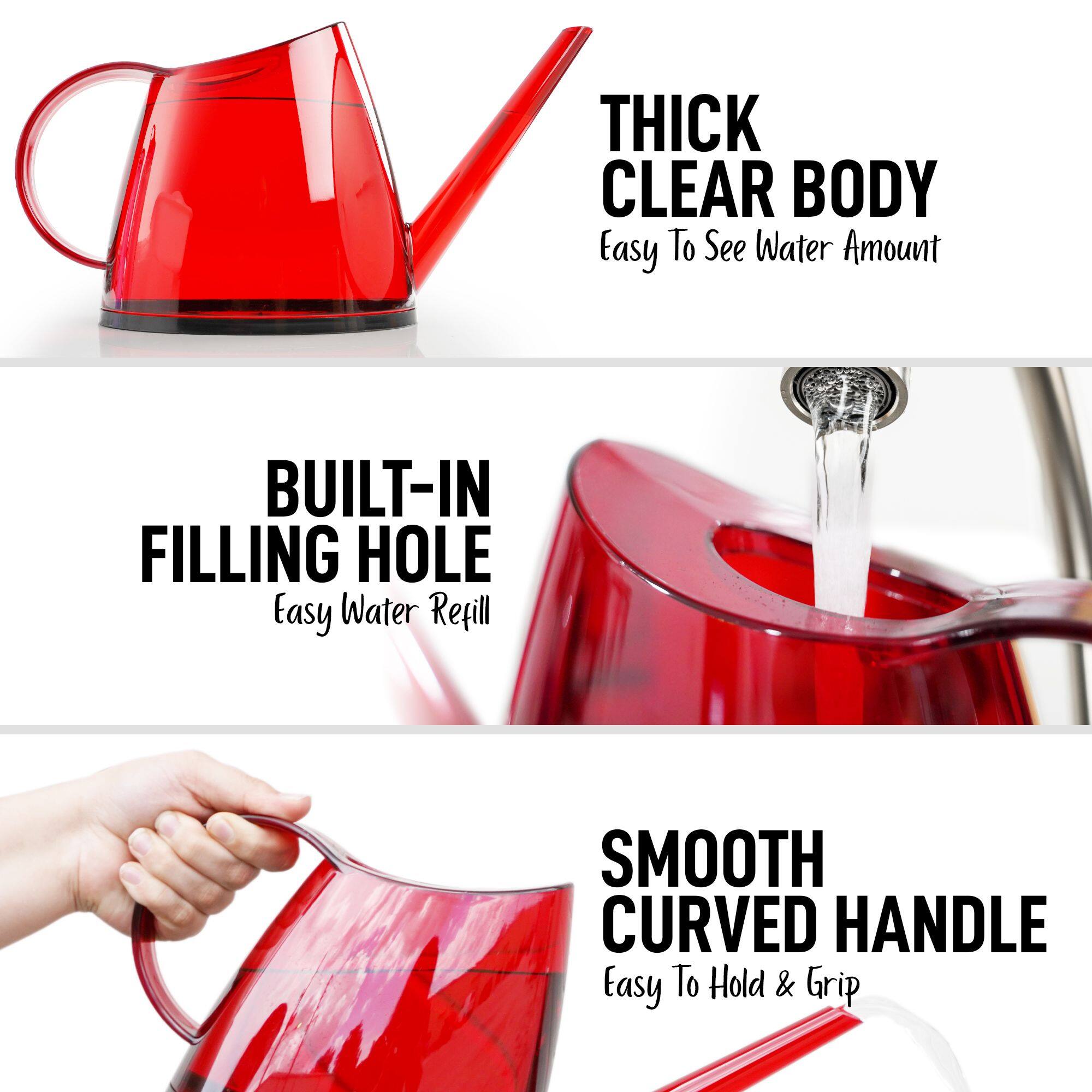 - THICK CLEAR BODY  
  Easy To See Water Amount

- BUILT-IN FILLING HOLE  
  Easy Water Refill

- SMOOTH CURVED HANDLE  
  Easy To Hold & Grip
