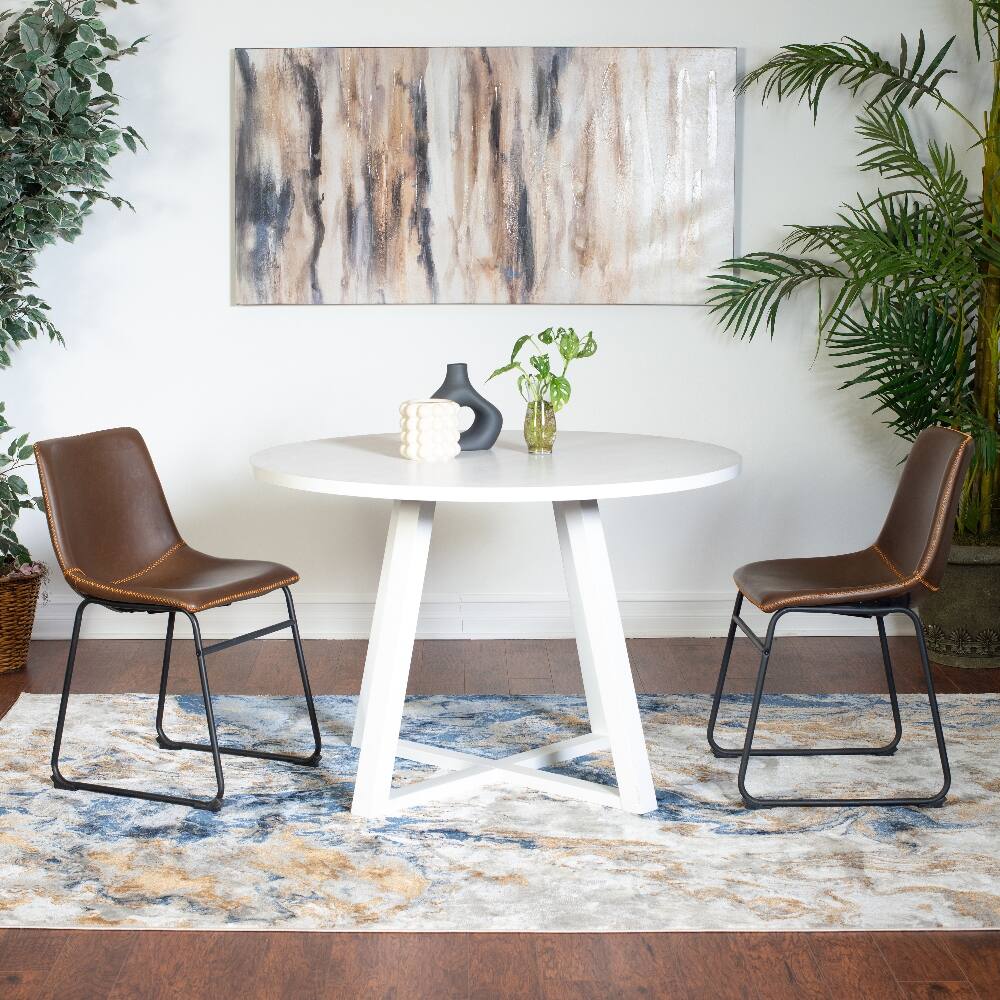 Angle. Loheer - Loheer 3-Piece Round Dining Set Trestle Table with 2 Chairs - Antique Brown.