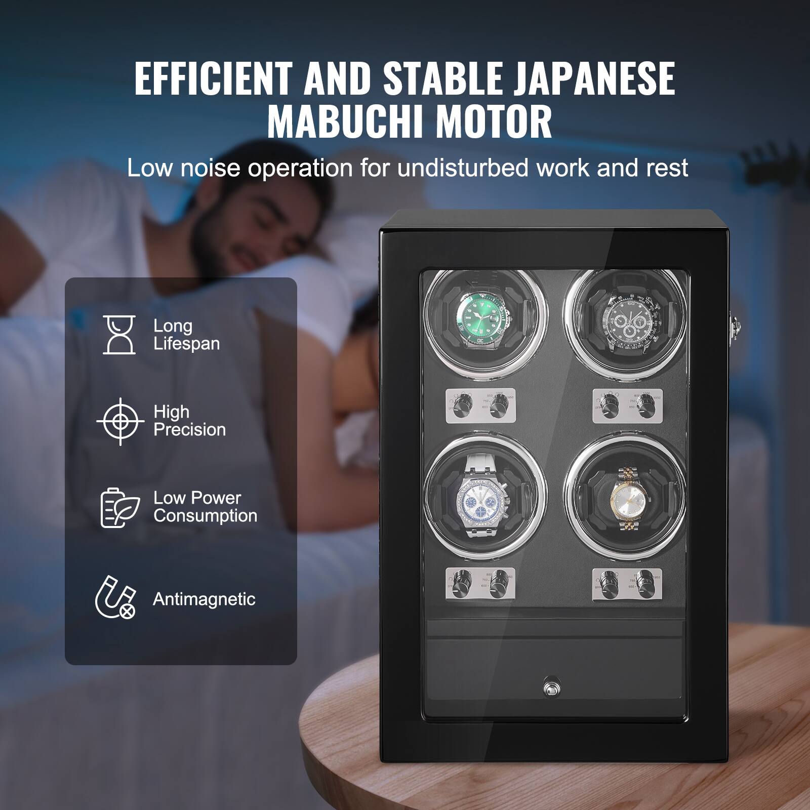 EFFICIENT AND STABLE JAPANESE MABUCHI MOTOR  
Low noise operation for undisturbed work and rest  

- Long Lifespan  
- High Precision  
- Low Power Consumption  
- Antimagnetic