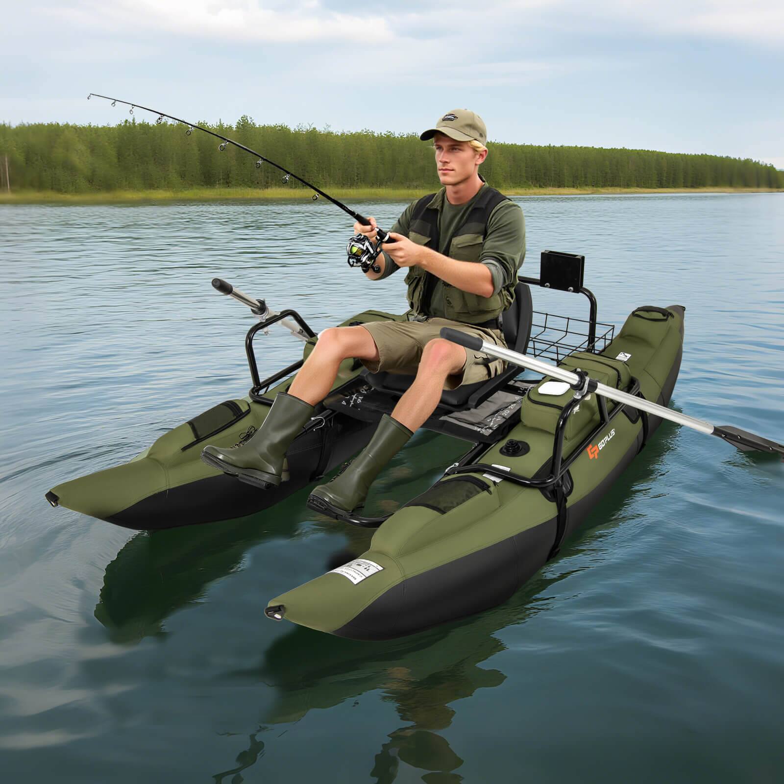 Alt View 1. Costway - Costway Inflatable Fishing Float Tube with Foldable Padded Seat, Adjustable Footrest, Pump - Green.