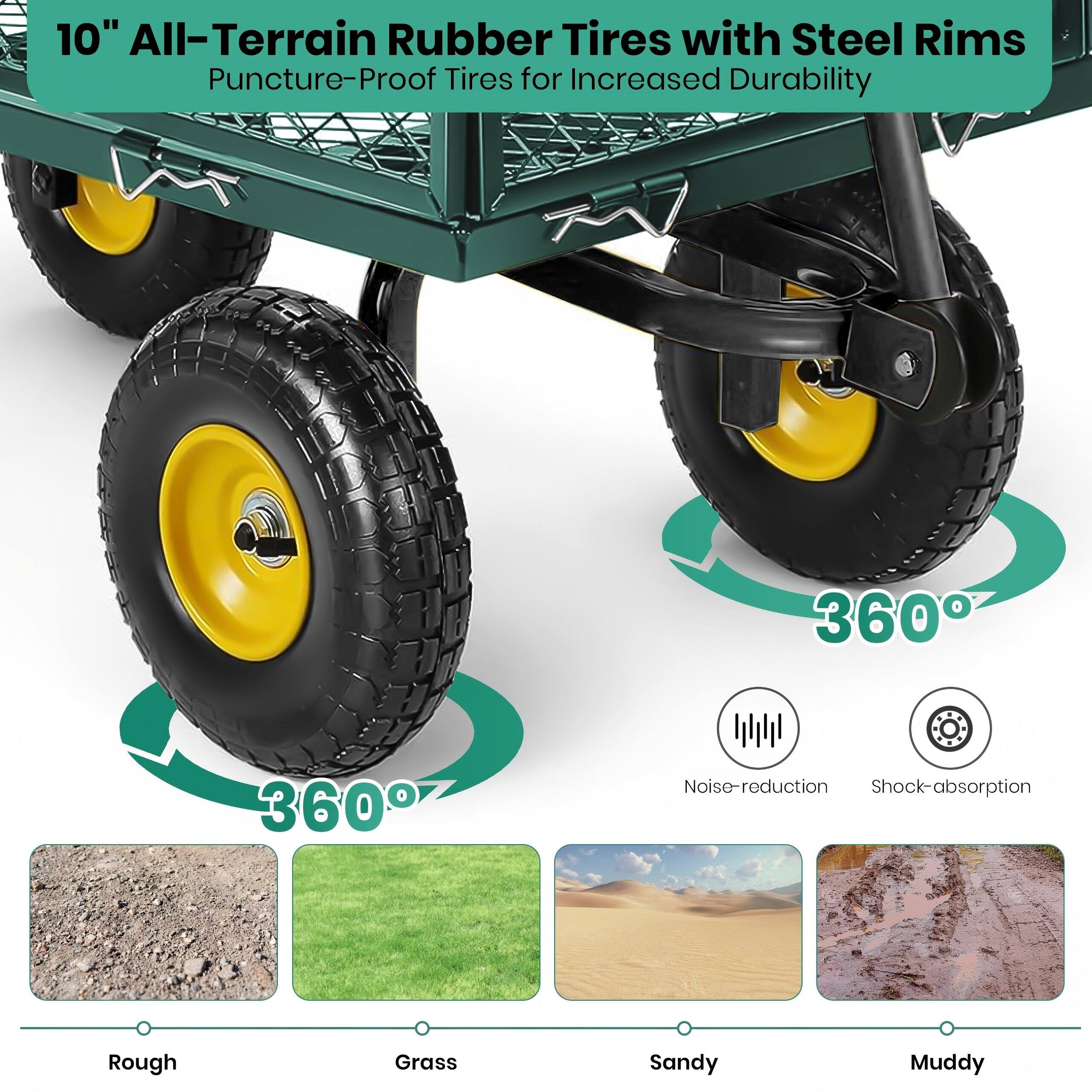 10" All-Terrain Rubber Tires with Steel Rims Puncture-Proof Tires for Increased Durability

360°
360°

Noise-reduction
Shock-absorption

Rough
Grass
Sandy
Muddy
