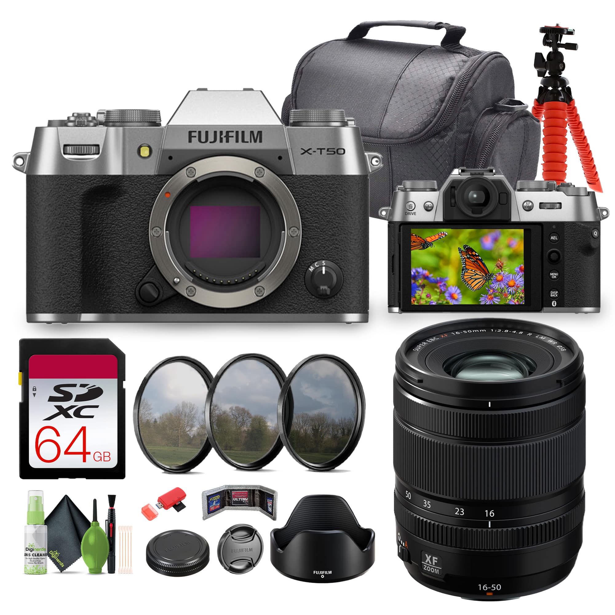 XF 16-50mm f/2.8-4.8 R LM WR Lens + FUJIFILM X-T50 Body - Silver-Bundle