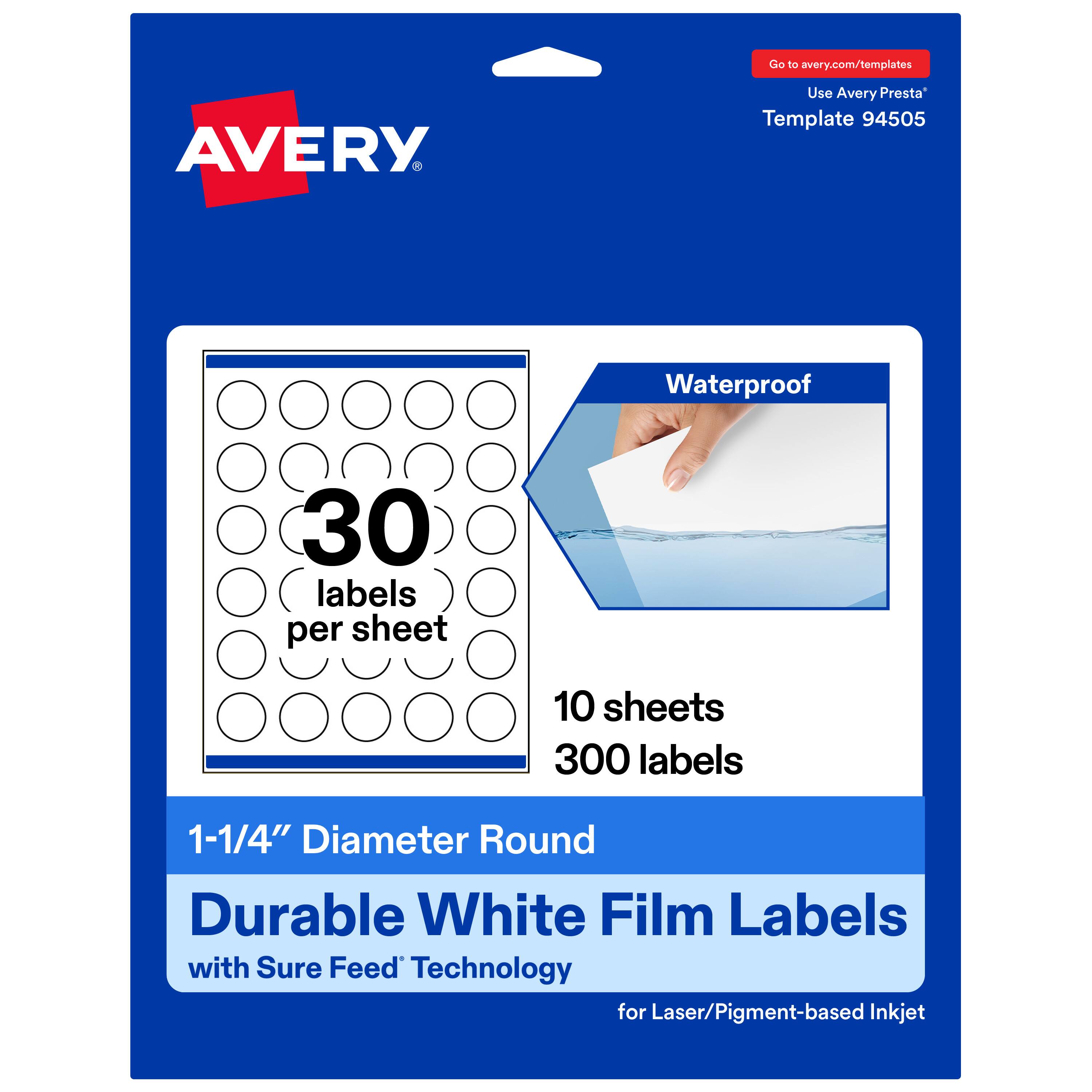 Avery - 1-1/4" diameter Waterproof Round Labels, 300 Labels - White