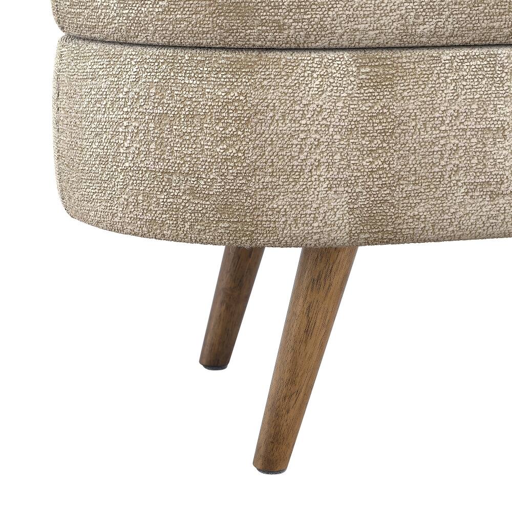 Alt View 3. Ropilly - Ropilly Oval Storage Bench Pleated Fabric Ottoman with Rubber Wood Legs Brown - Brown.