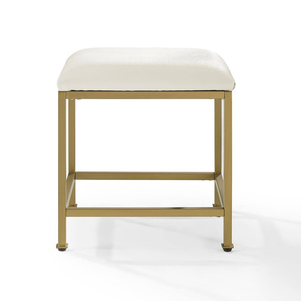 Alt View 2. FurniFact - Soft Gold Bedroom Vanity Stool with cushioned seat and sleek design - Soft Gold.