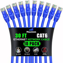 Maximm - Cat 6 Ethernet Cable 30 ft (10-Pack) - UTP, 10Gbps, 550MHz