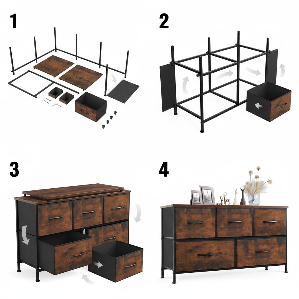 Alt View 1. AOITUN - 5 Drawer Fabric Dresser for Bedroom, Chest of Drawer Organizer Storage Cabinet for Closet, Entryway, Rust Brown - brown.