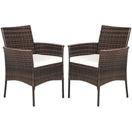 Costway - Patio 2PCS Rattan Arm Dining Chair Cushioned Sofa Furniture - Brown,White