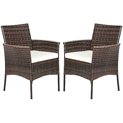 Front. Costway - Costway Patio 2PCS Rattan Arm Dining Chair Cushioned Sofa Furniture - Brown,White.