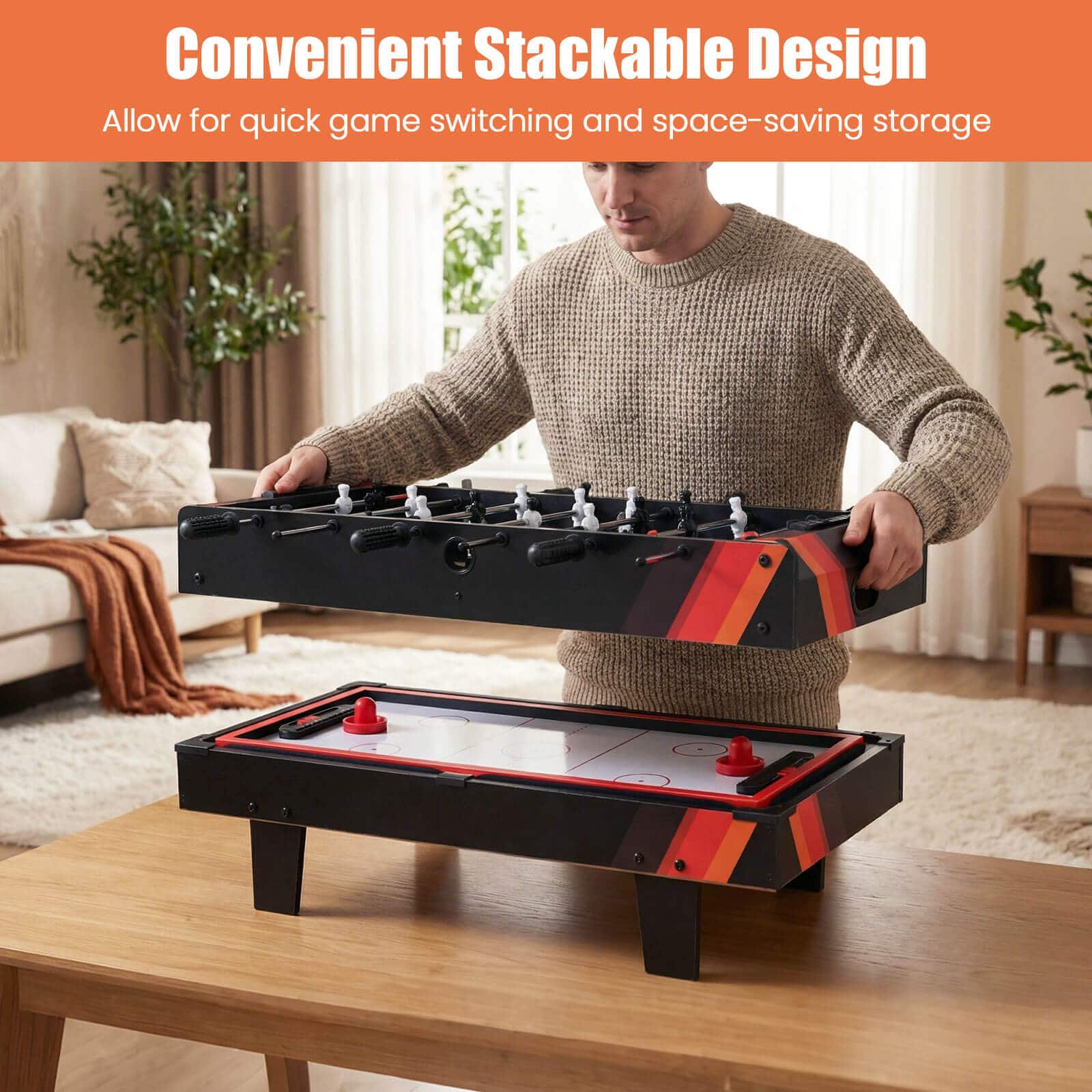 Costway 4 in 1 Multi Game Table with Stackable Tabletops of