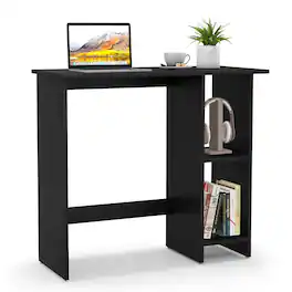 Costway - Small Computer Desk with Storage Modern Writing Desk with Adjustable Shelf - Black