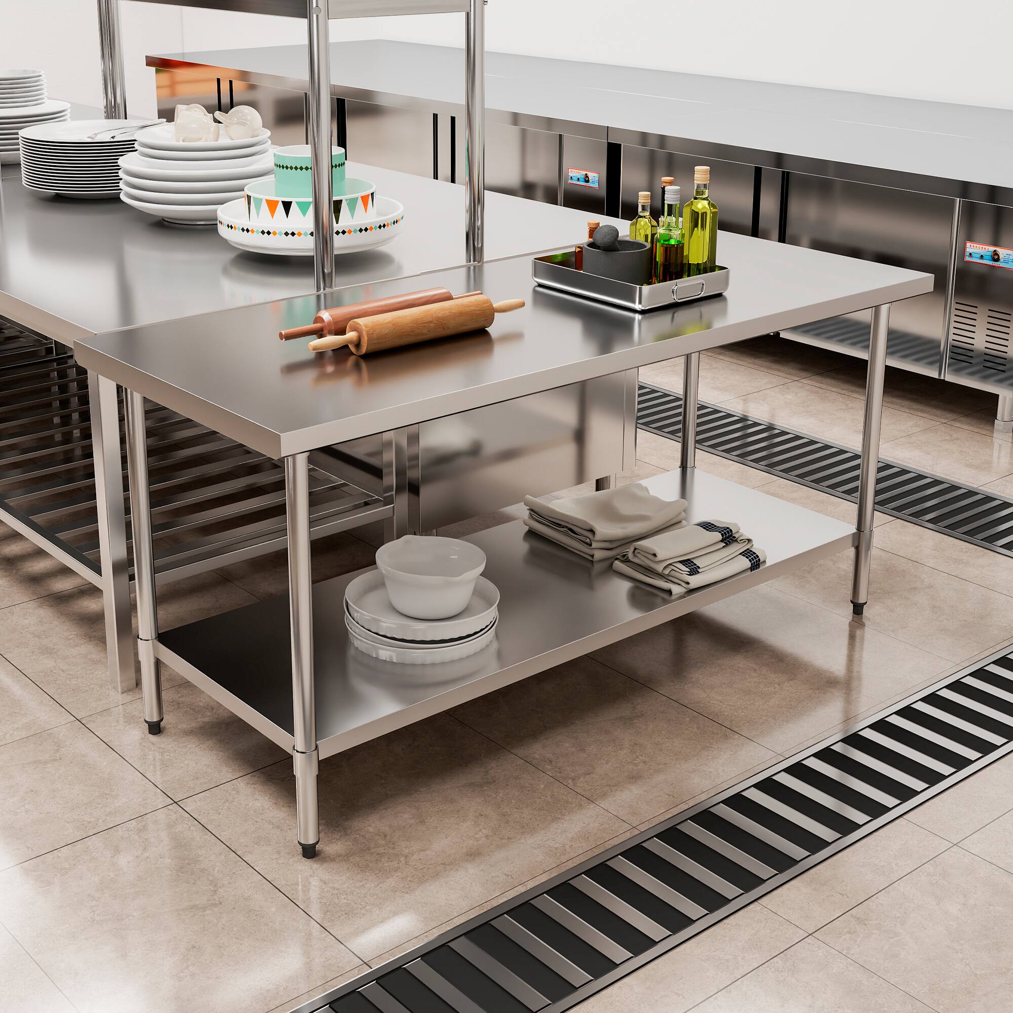Alt View 8. KLEENSTEEL - 30" x 72" NSF Stainless Steel Worktable Adjustable Undershelf for Kitchen & BBQ.