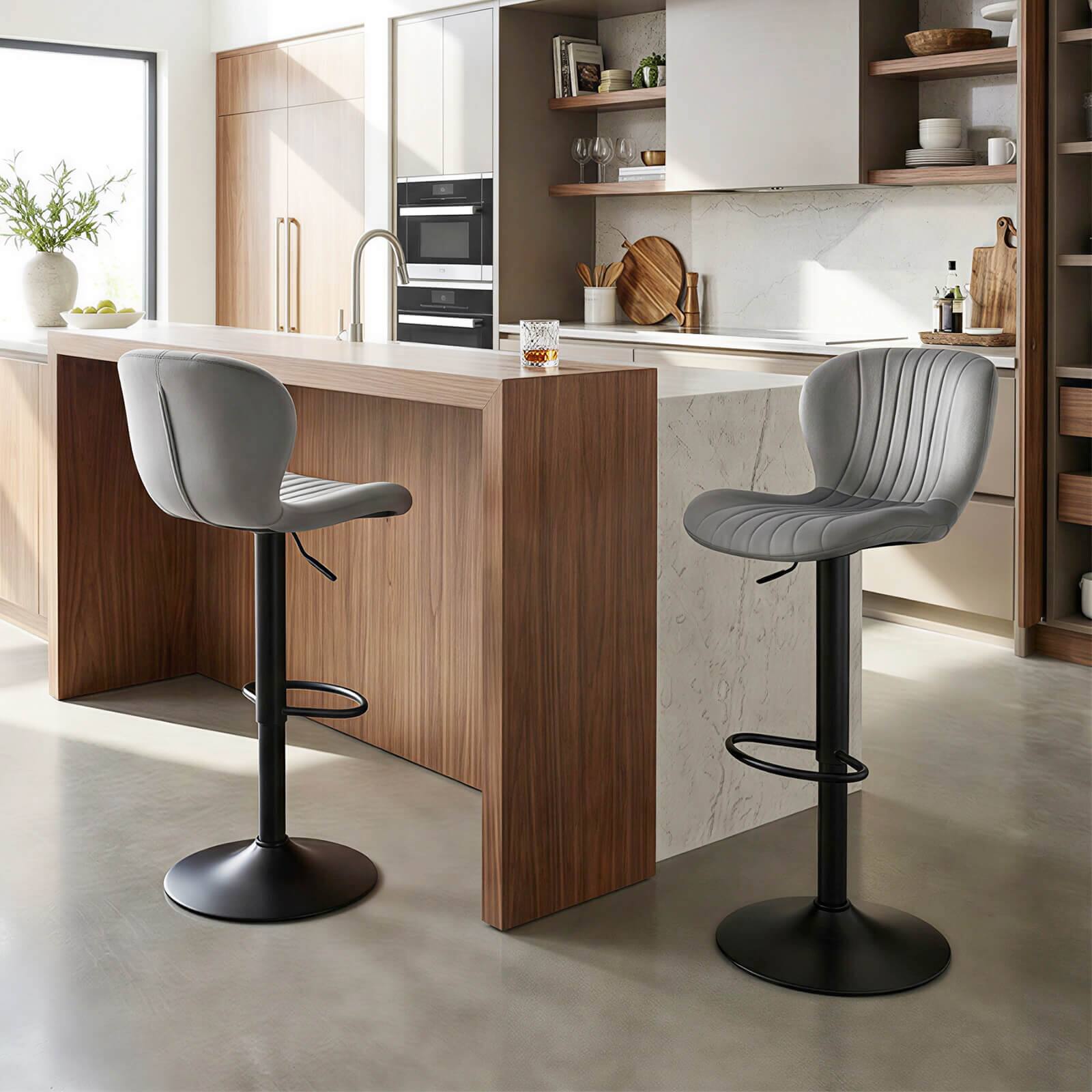 Alt View 1. Costway - Costway Bar Stools Set of 2 with Velvet Upholstered Backrests Padded Seats Metal Footrests - Gray + Black.