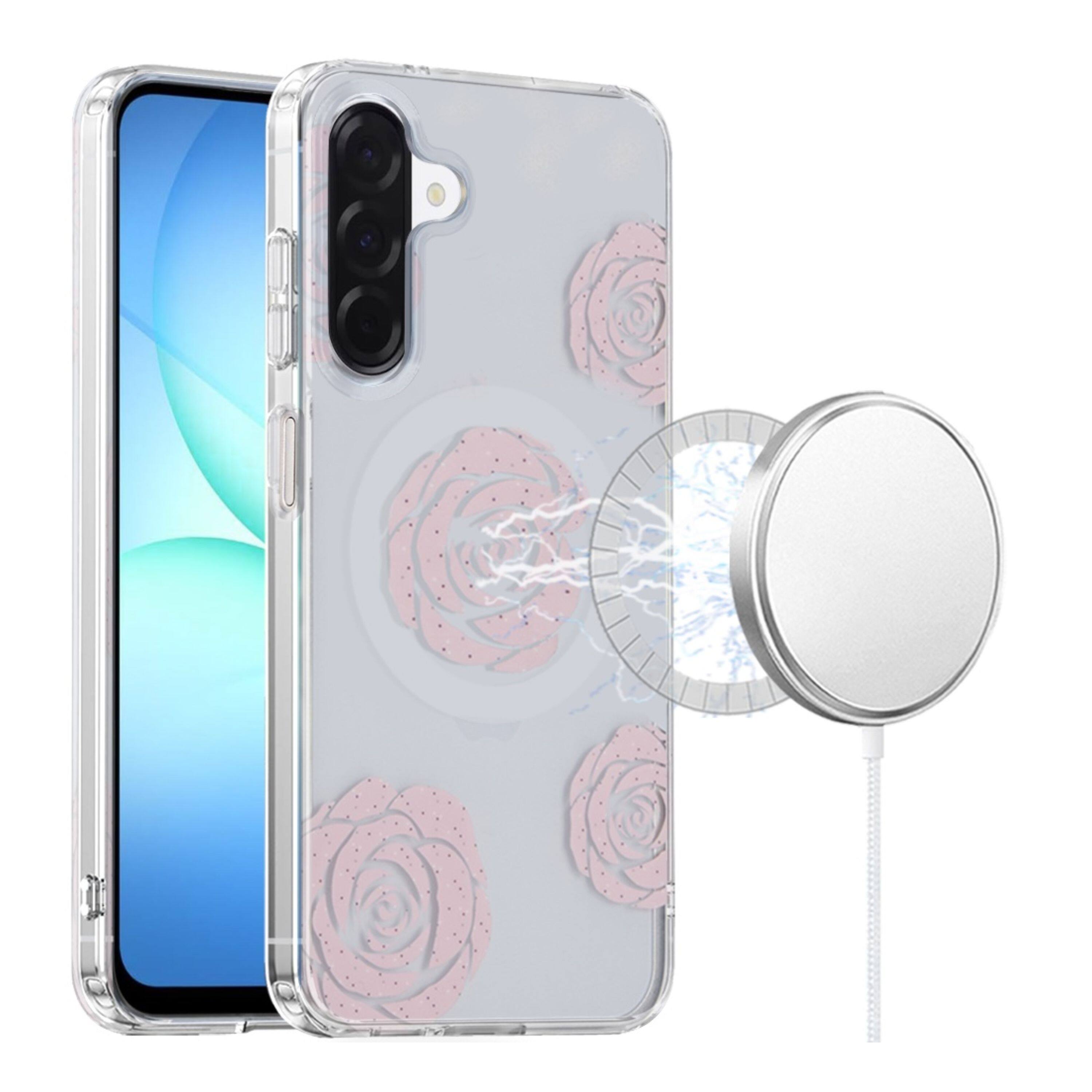 Angle. Kitcheniva - IMD Dual Layer Magnetic Circle Cover Phone Case With Tempered Glass For Samsung Galaxy A17 5G Vintage Rose Gleam - Vintage Rose Gleam.