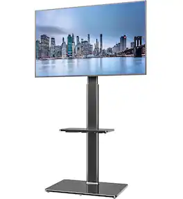 FINEAK - Universal Swivel Floor TV Stand for 19-43" TVs with Shelves - Black