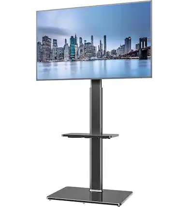 Front. FINEAK - Universal Swivel Floor TV Stand for 19-43" TVs with Shelves - Black.