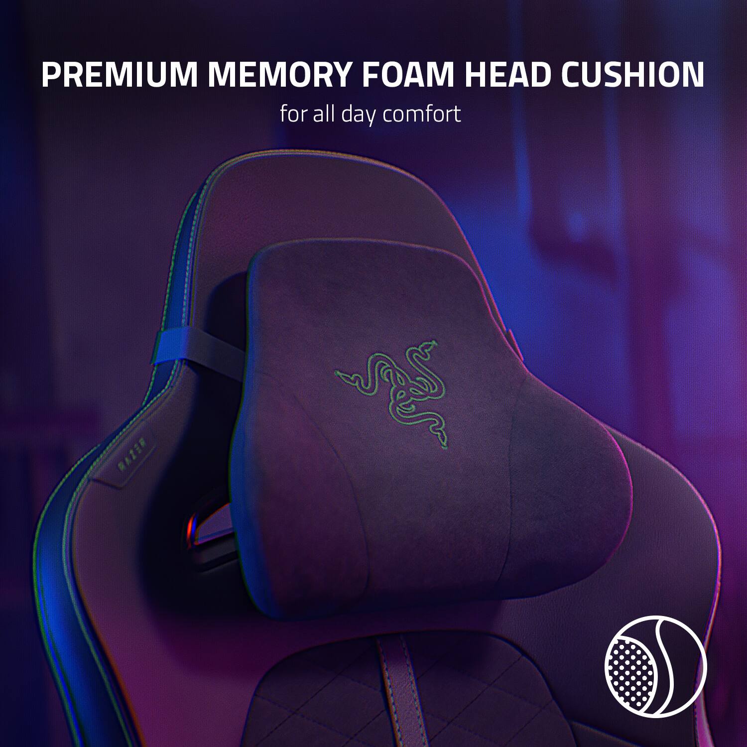 Premium Memory Foam Head Cushion for all day comfort.