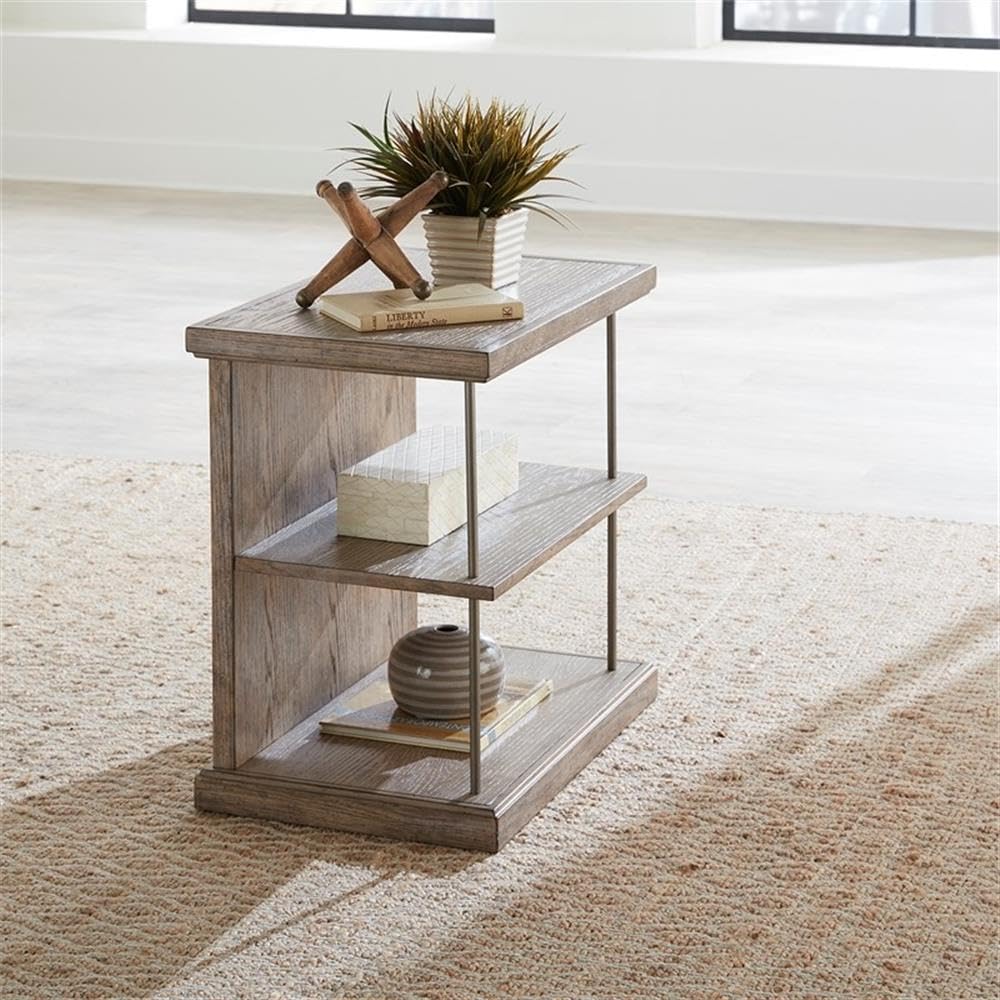 Angle. Liberty Furniture Industries - City Scape Metal Accent Oak Wood Chair Side Table for Living Room - Burnished Beige.
