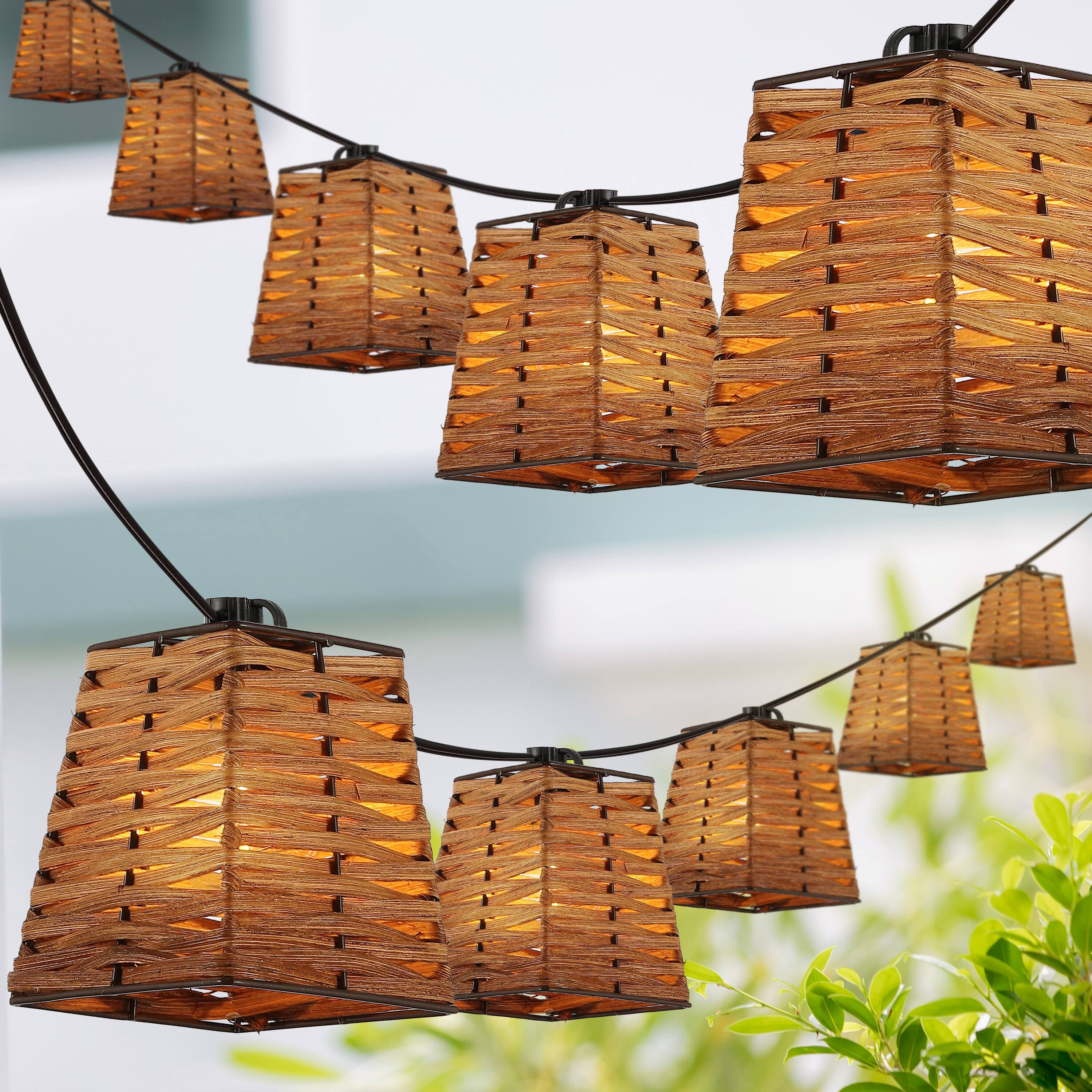 Alt View 1. Jonathan Y - Quinn 10-Light Indoor/Outdoor 10 ft. Classic Vintage LED G40 Square Bamboo Shaded String Lights, Brown - Brown.