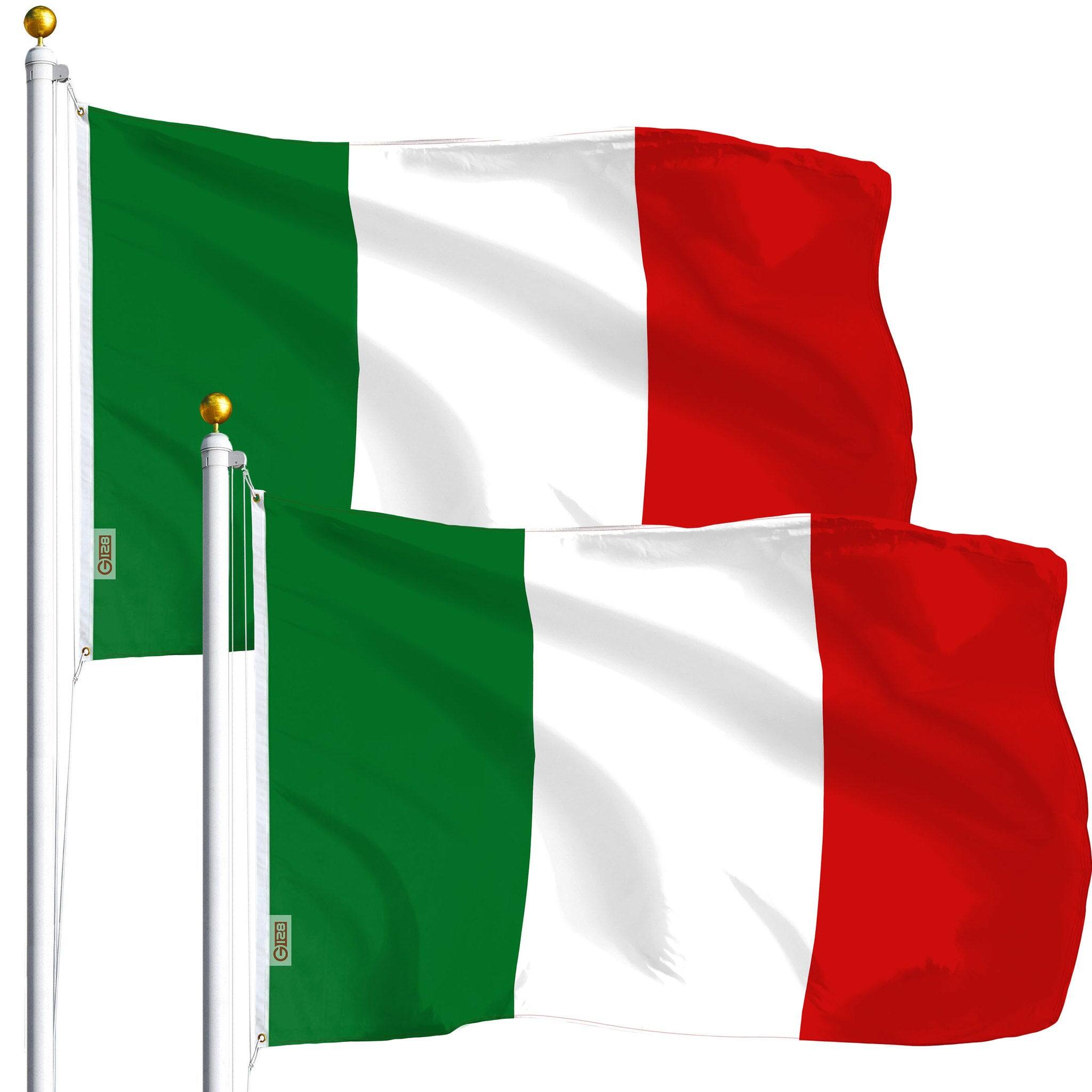 Front. G128 - Italian Flag 3 ft x 5 ft - 2-Pack Printed Polyester. - Assorted Colors.