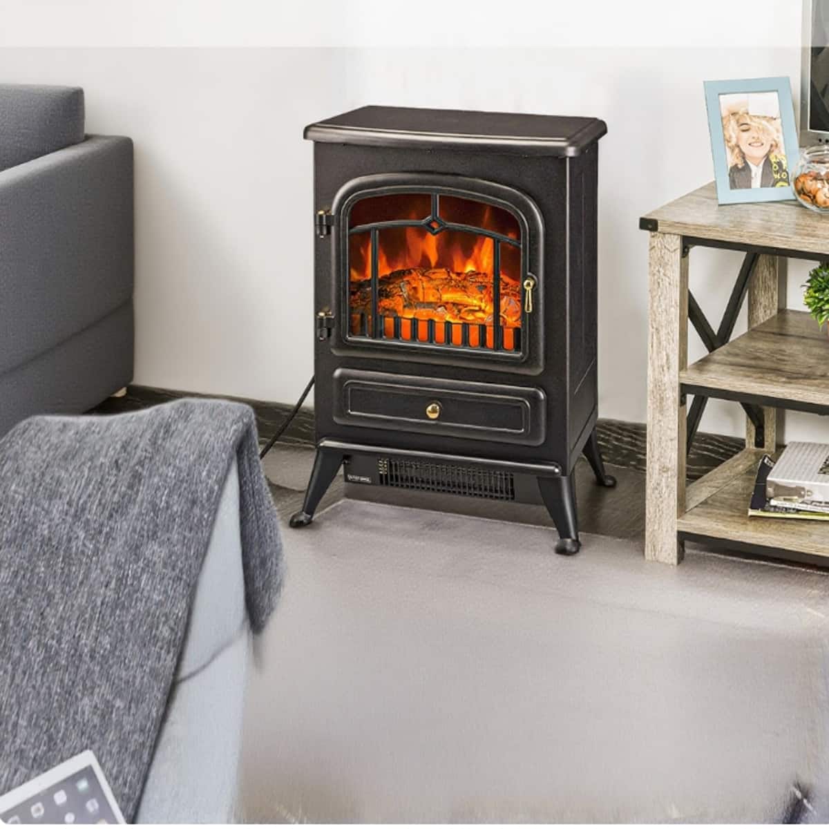 Loheer - Freestanding Electric Fireplace Stove Portable Infrared Fireplace Heater - Black