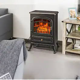Loheer - Freestanding Electric Fireplace Stove Portable Infrared Fireplace Heater - Black