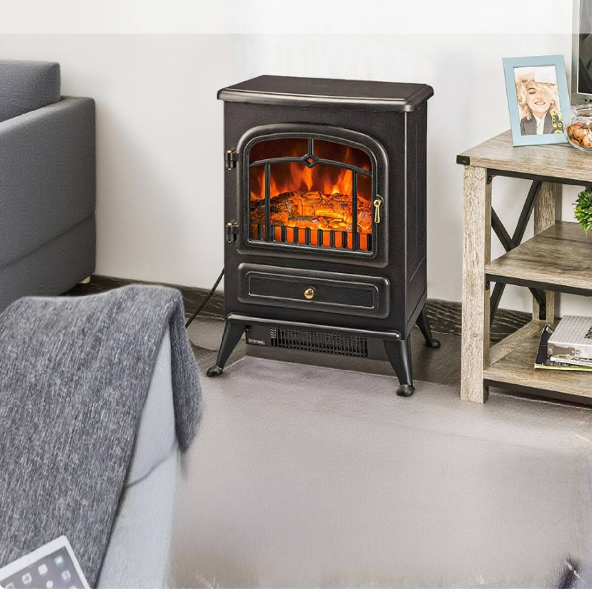 Loheer - Freestanding Electric Fireplace Stove Portable Infrared Fireplace Heater - Black