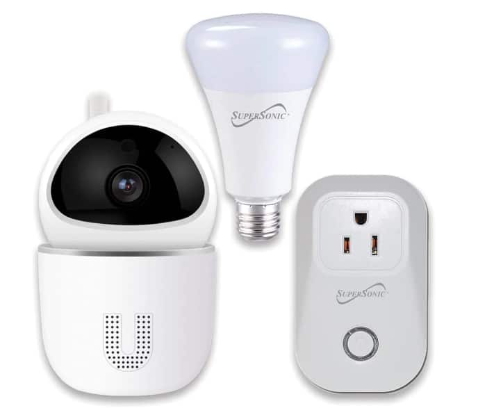 Supersonic - 3-Pc. Smart Home Starter Kit with WiFi enabled: HD Camera, Plug, & Bulb - White