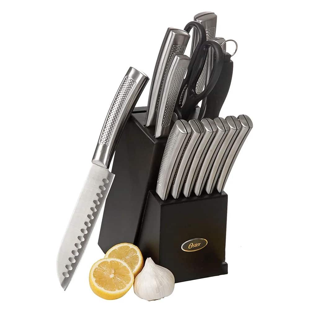 Oster - Wellisford Stainless Steel Kitchen Cutlery Set with Block Holder and Sharpener 36633148 - Silver | Black